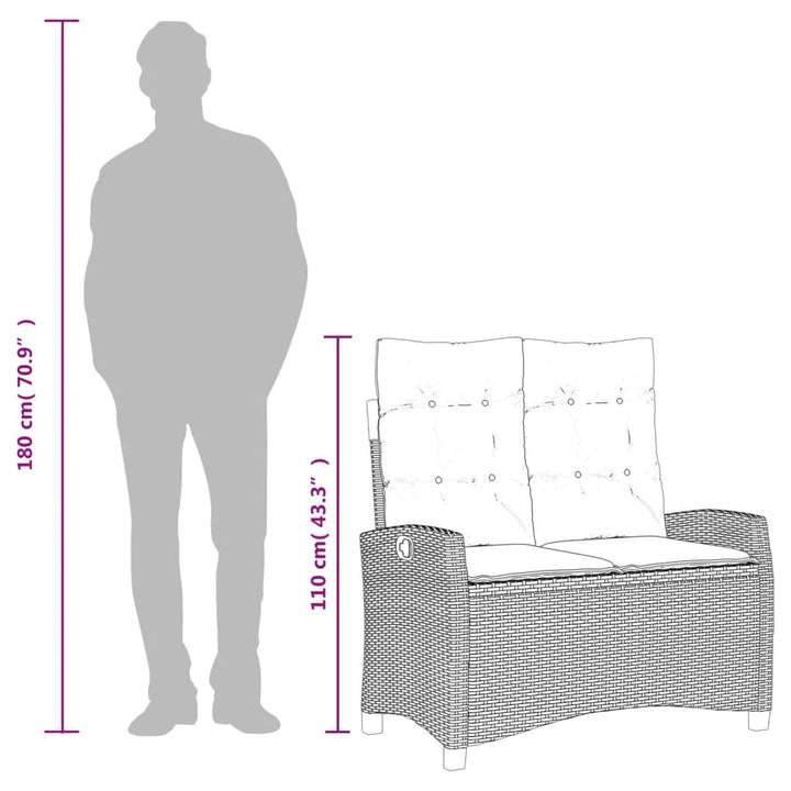 havebænk med hynder og lænefunktion polyrattan beige