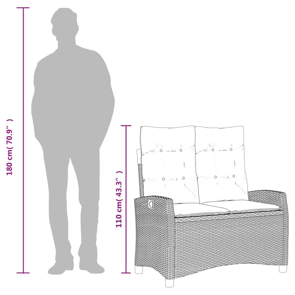 havebænk med hynder og lænefunktion polyrattan beige