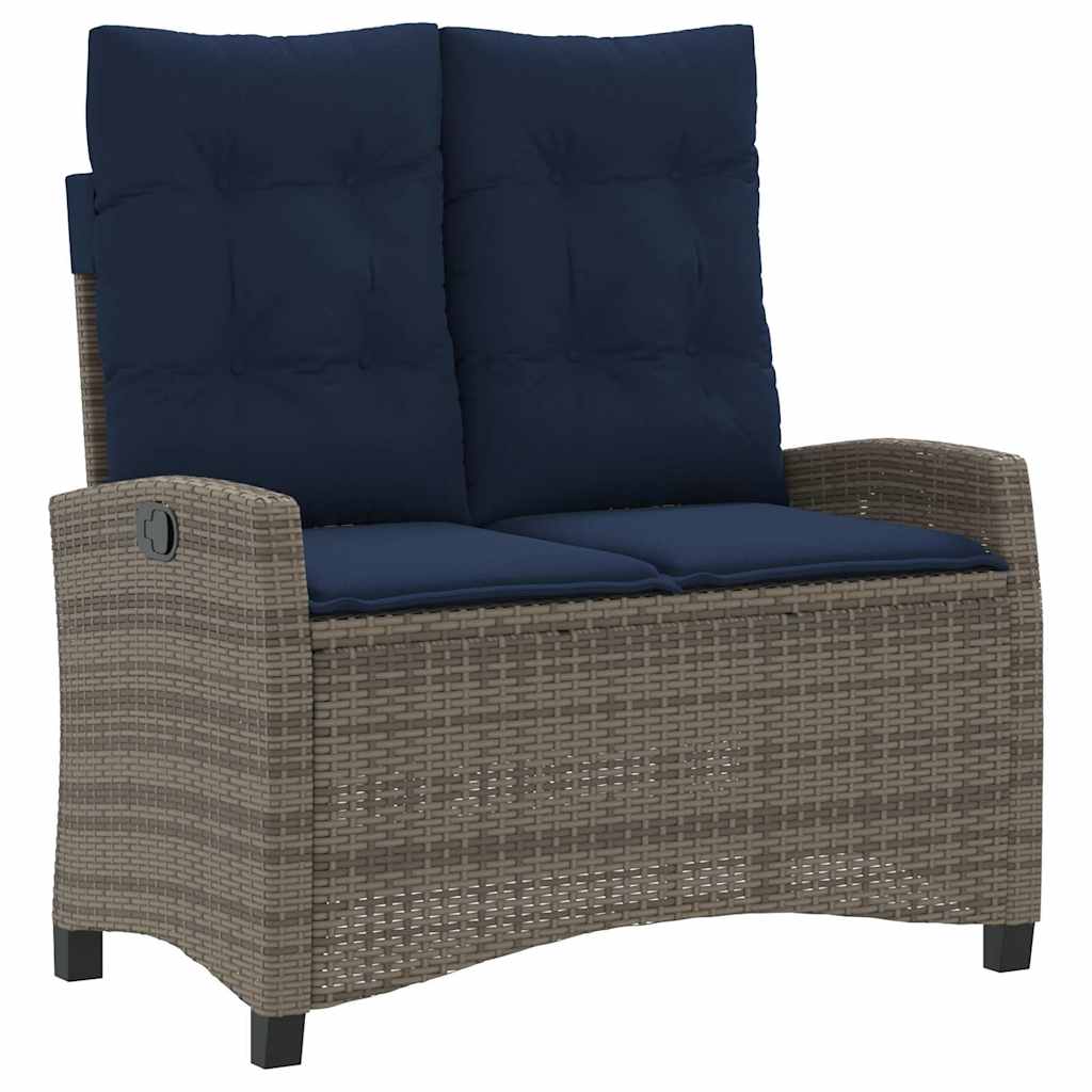 havebænk med hynder og lænefunktion polyrattan grå