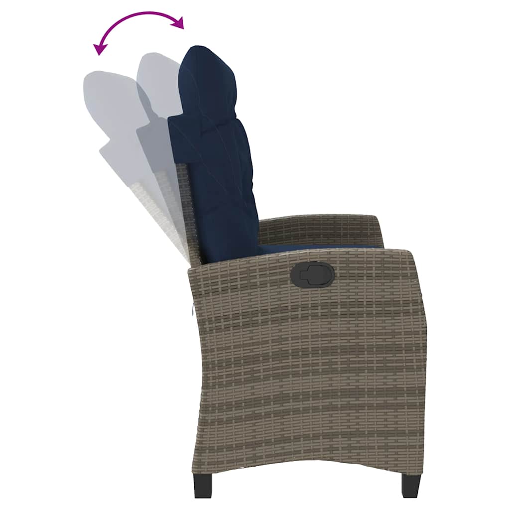havebænk med hynder og lænefunktion polyrattan grå