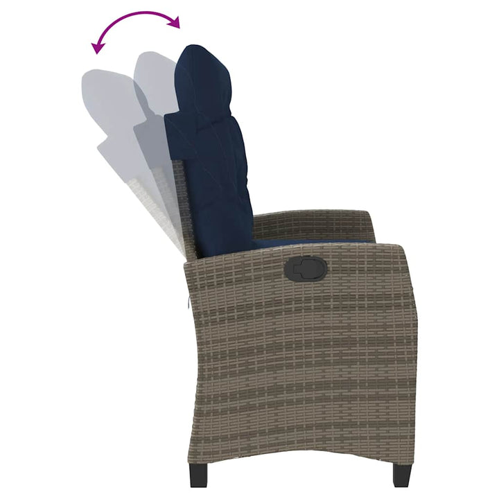 havebænk med hynder og lænefunktion polyrattan grå