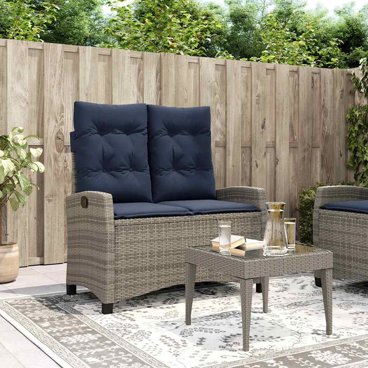 havebænk med hynder og lænefunktion polyrattan grå