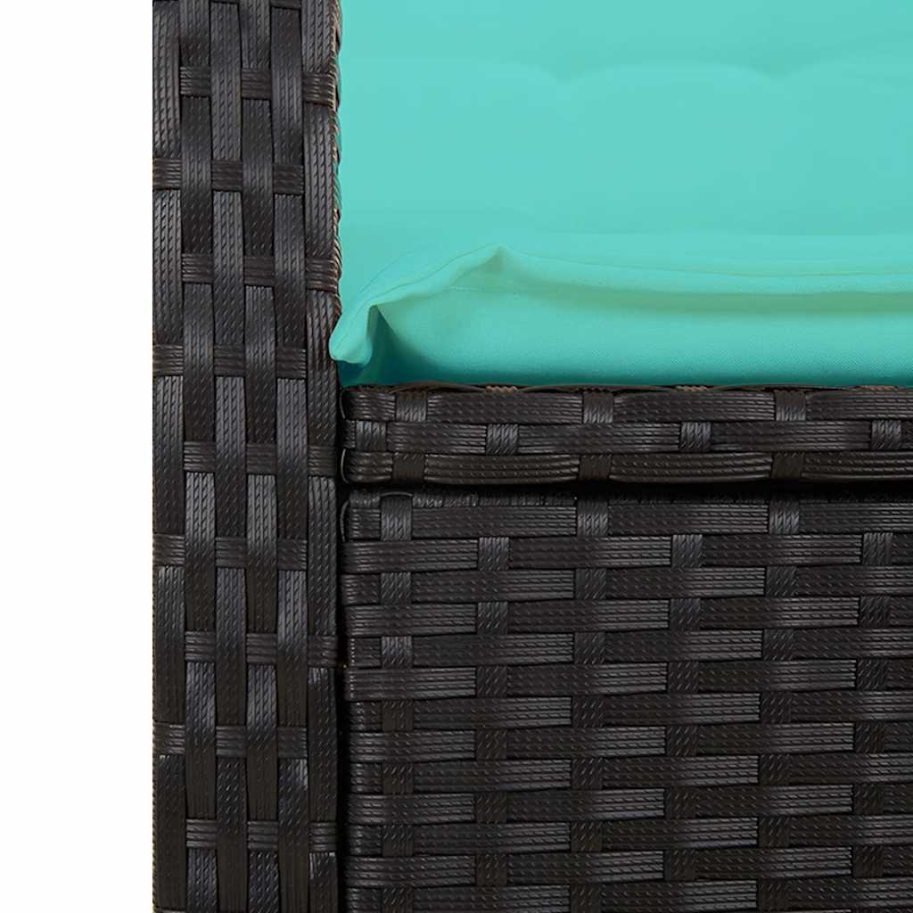 havebænk med hynder og lænefunktion polyrattan sort