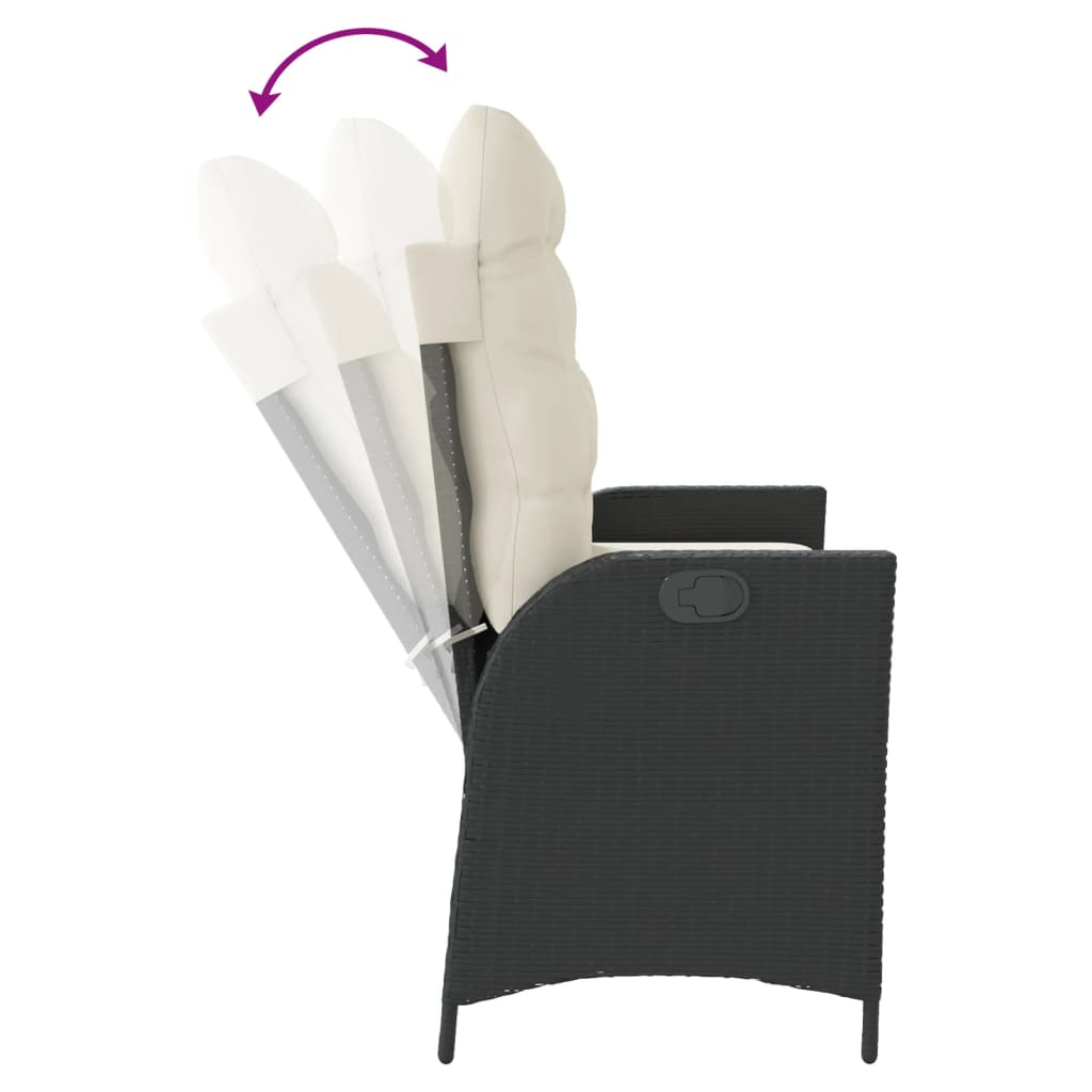 havebænk med hynder og lænefunktion polyrattan sort