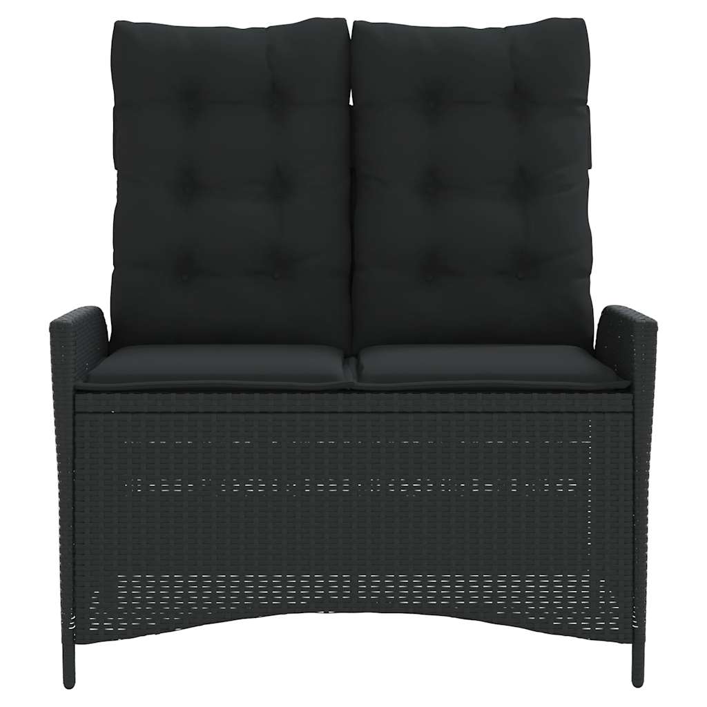 havebænk med hynder og lænefunktion polyrattan sort