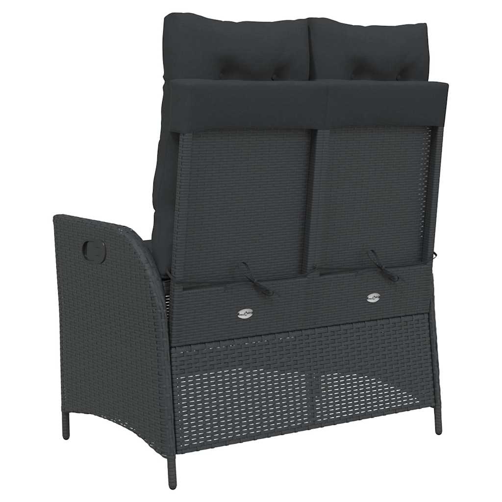 havebænk med hynder og lænefunktion polyrattan sort