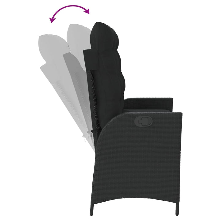 havebænk med hynder og lænefunktion polyrattan sort