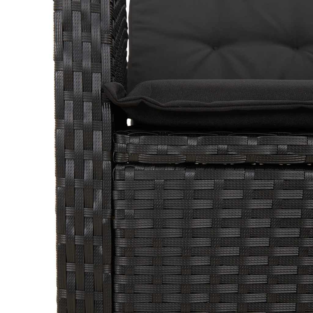 havebænk med hynder og lænefunktion polyrattan sort