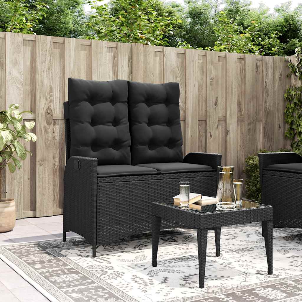 havebænk med hynder og lænefunktion polyrattan sort