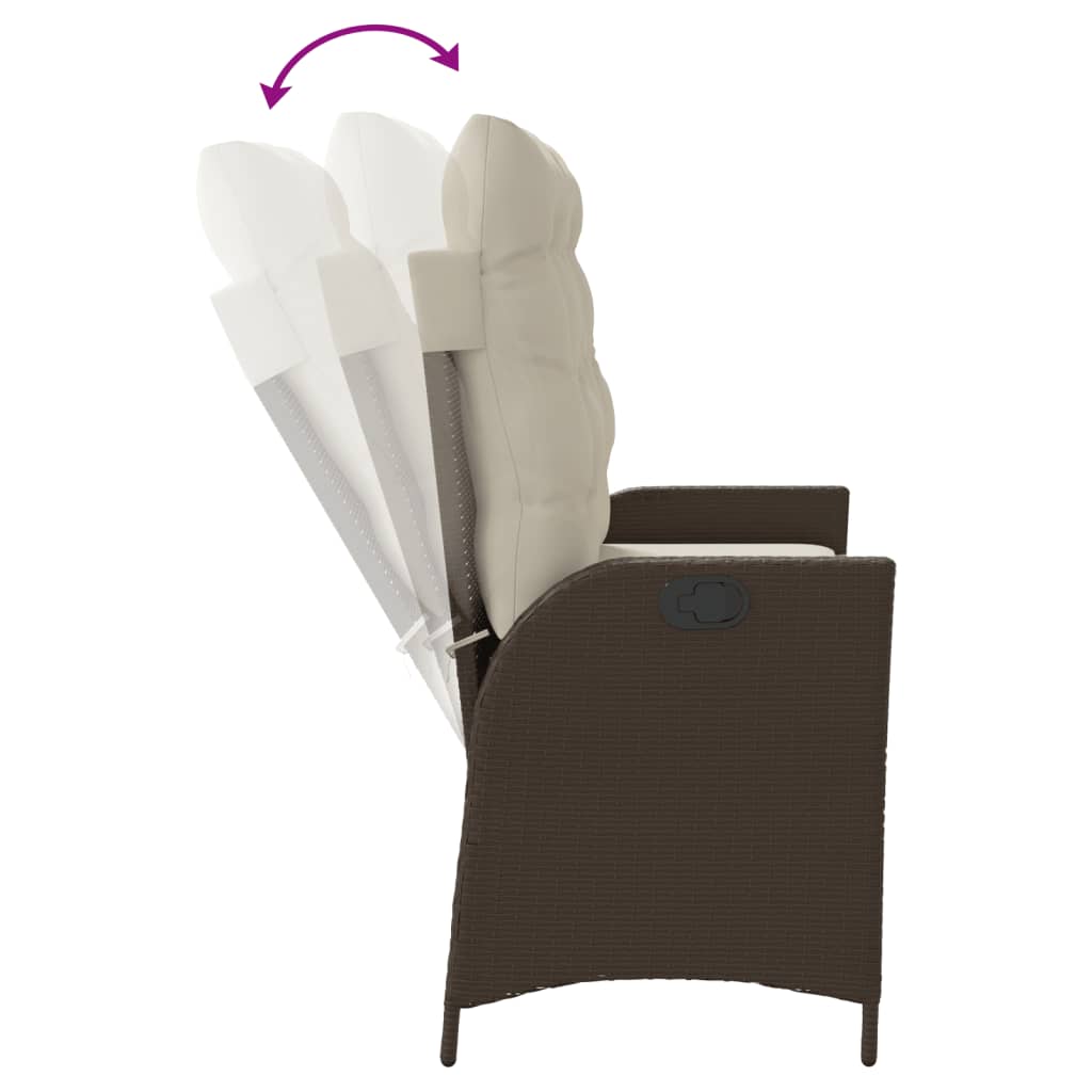 havebænk med hynder og lænefunktion polyrattan brun