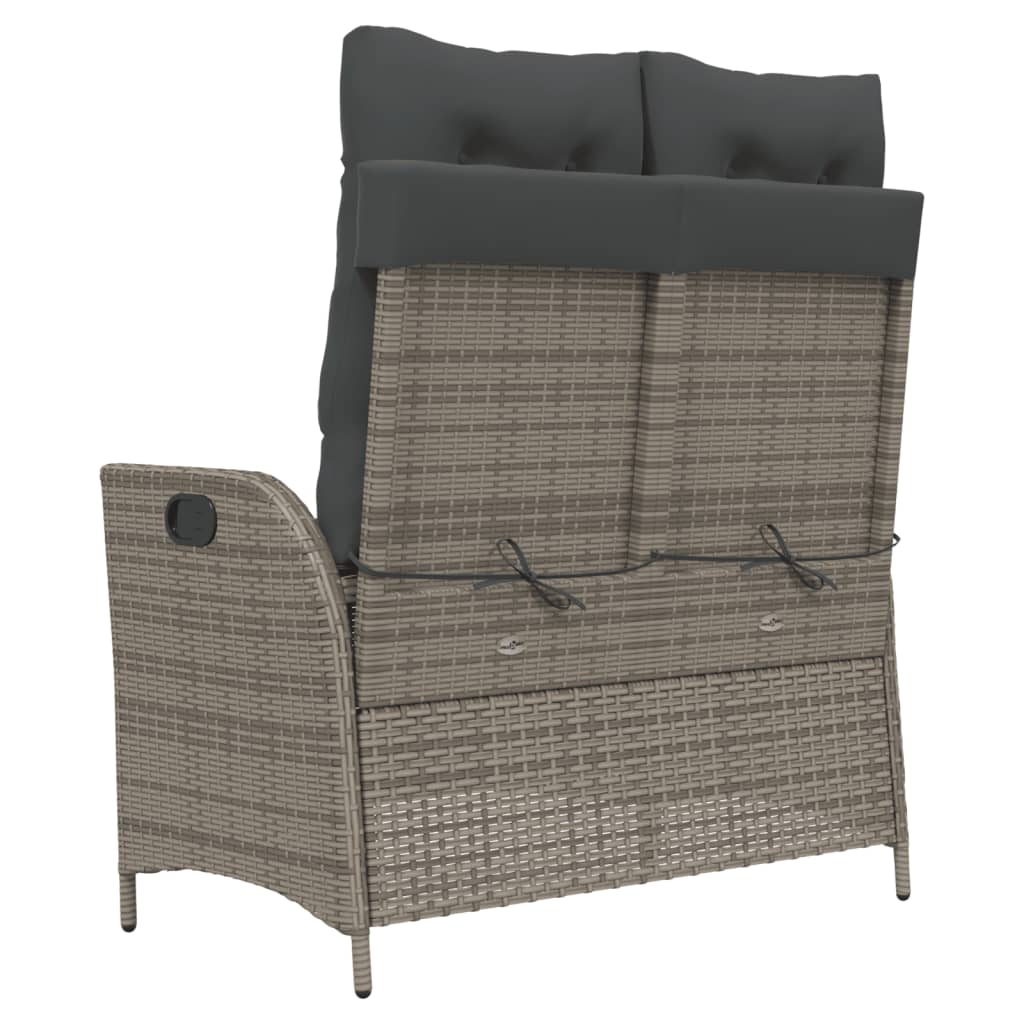 havebænk med hynder og lænefunktion polyrattan grå