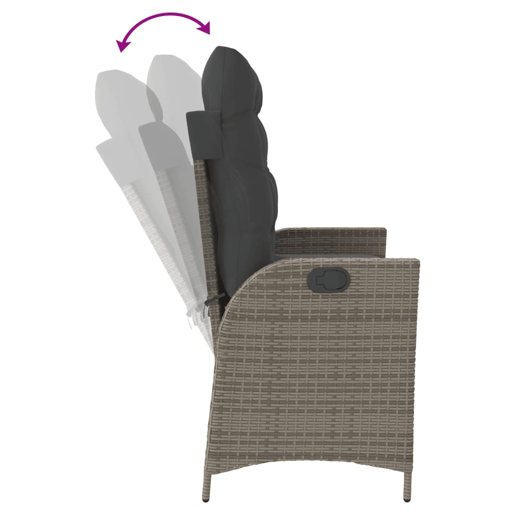 havebænk med hynder og lænefunktion polyrattan grå