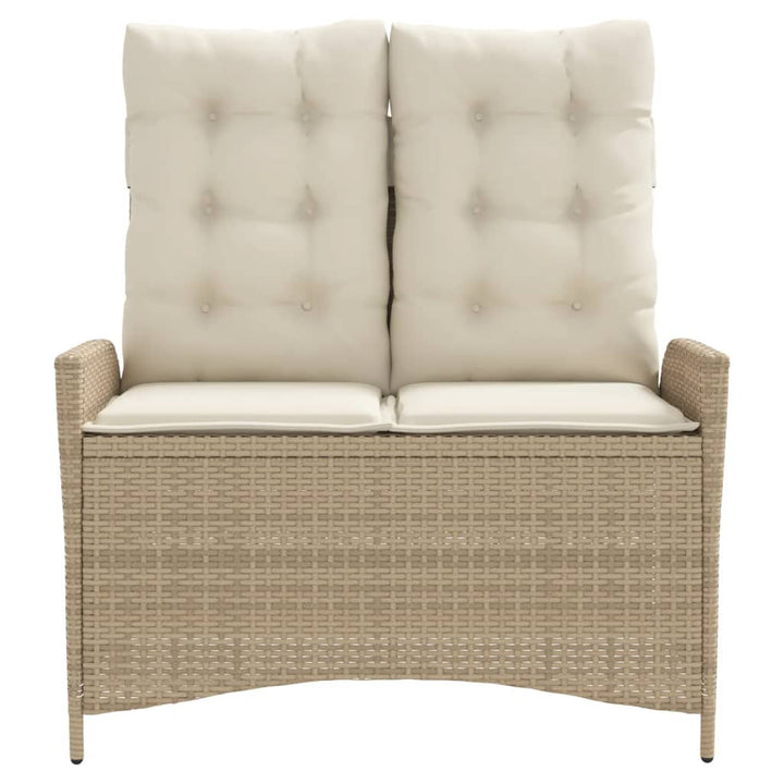 havebænk med hynder og lænefunktion polyrattan beige