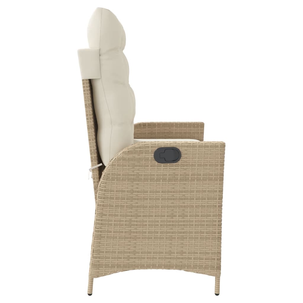 havebænk med hynder og lænefunktion polyrattan beige