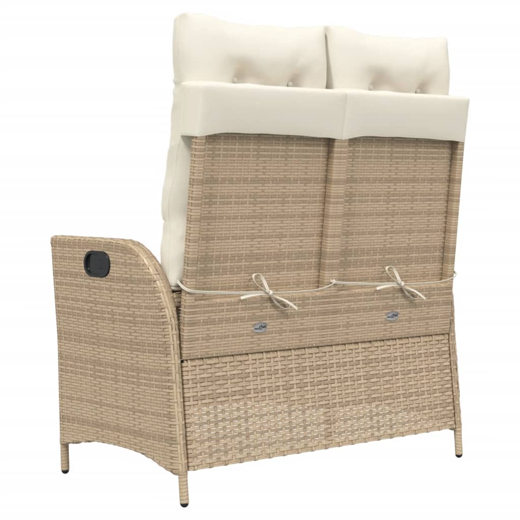 havebænk med hynder og lænefunktion polyrattan beige