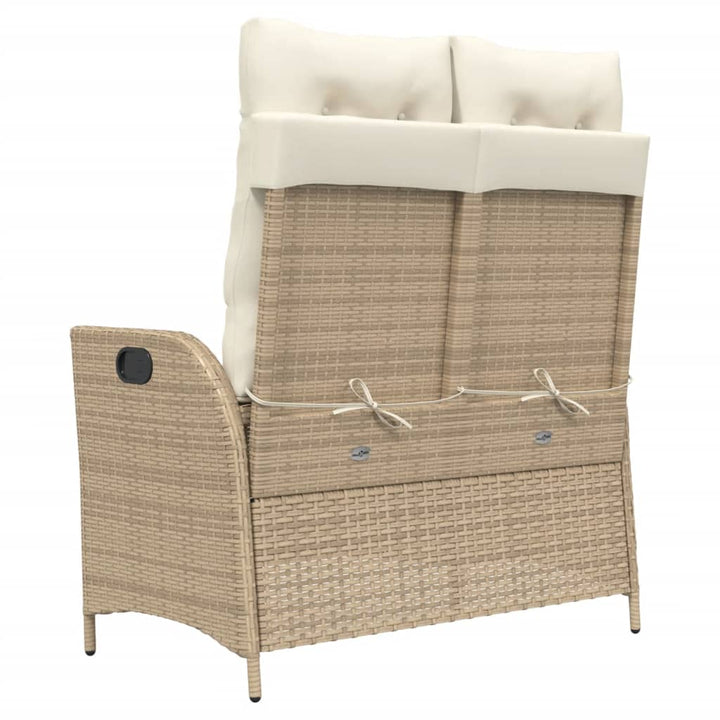 havebænk med hynder og lænefunktion polyrattan beige