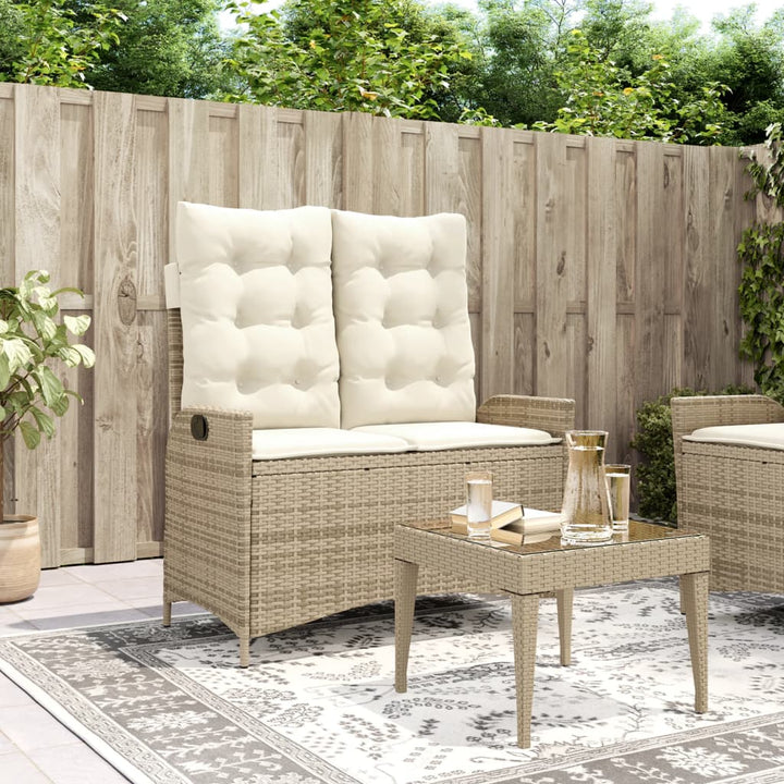 havebænk med hynder og lænefunktion polyrattan beige