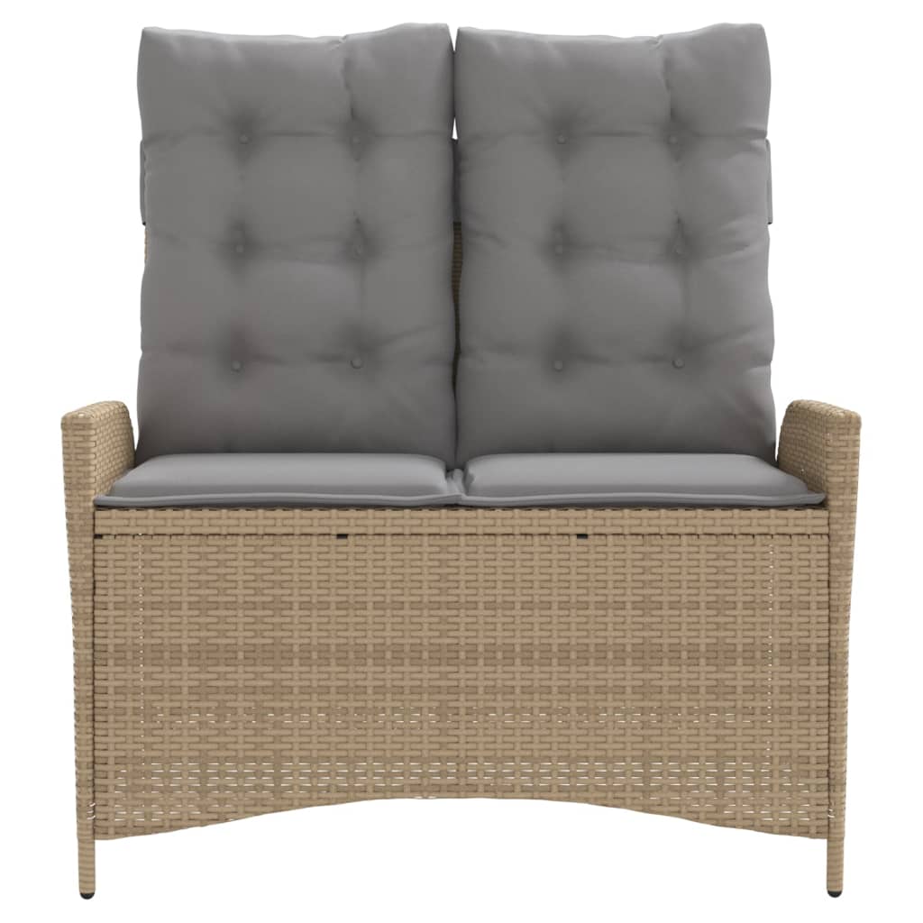 havebænk med hynder og lænefunktion polyrattan beige