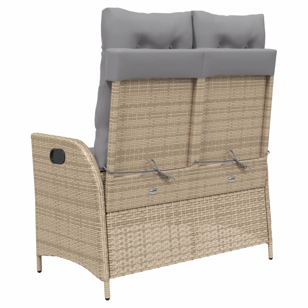 havebænk med hynder og lænefunktion polyrattan beige