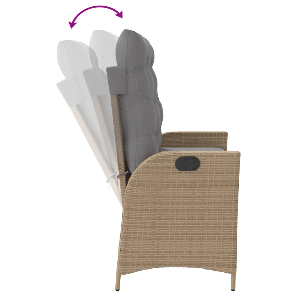 havebænk med hynder og lænefunktion polyrattan beige