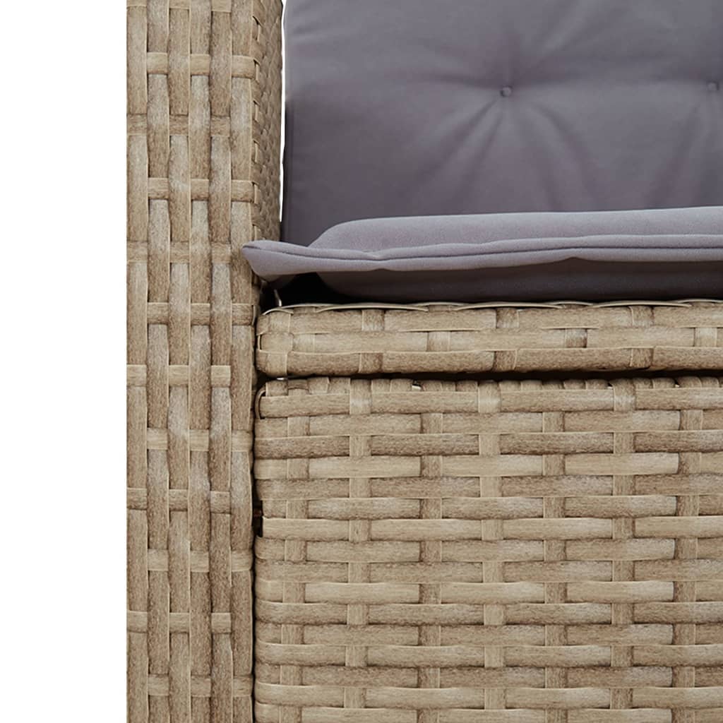havebænk med hynder og lænefunktion polyrattan beige