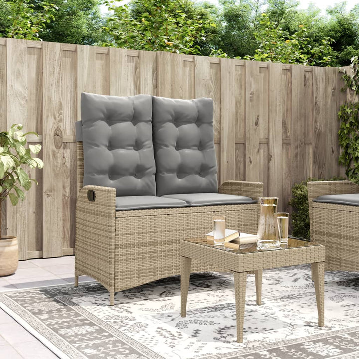 havebænk med hynder og lænefunktion polyrattan beige