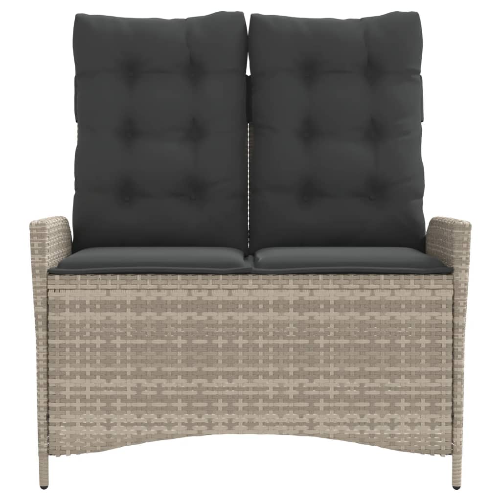 havebænk med hynder og lænefunktion polyrattan lysegrå