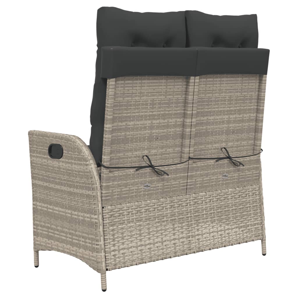 havebænk med hynder og lænefunktion polyrattan lysegrå