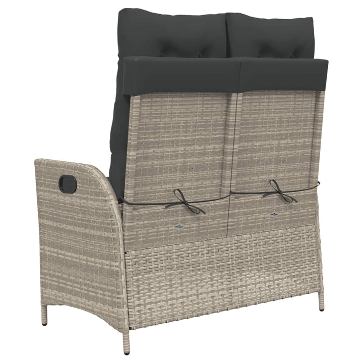 havebænk med hynder og lænefunktion polyrattan lysegrå