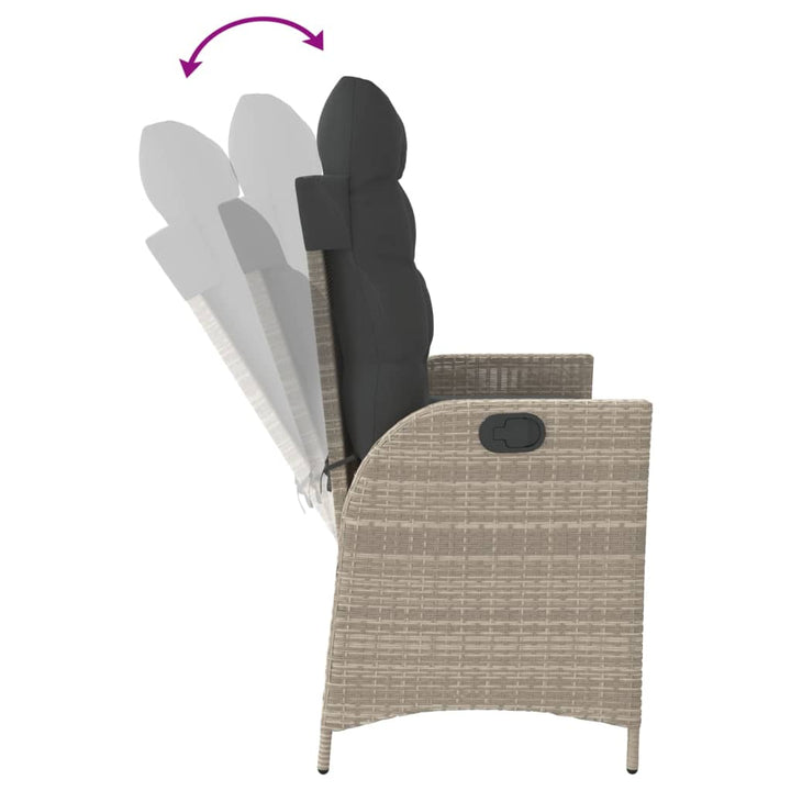 havebænk med hynder og lænefunktion polyrattan lysegrå