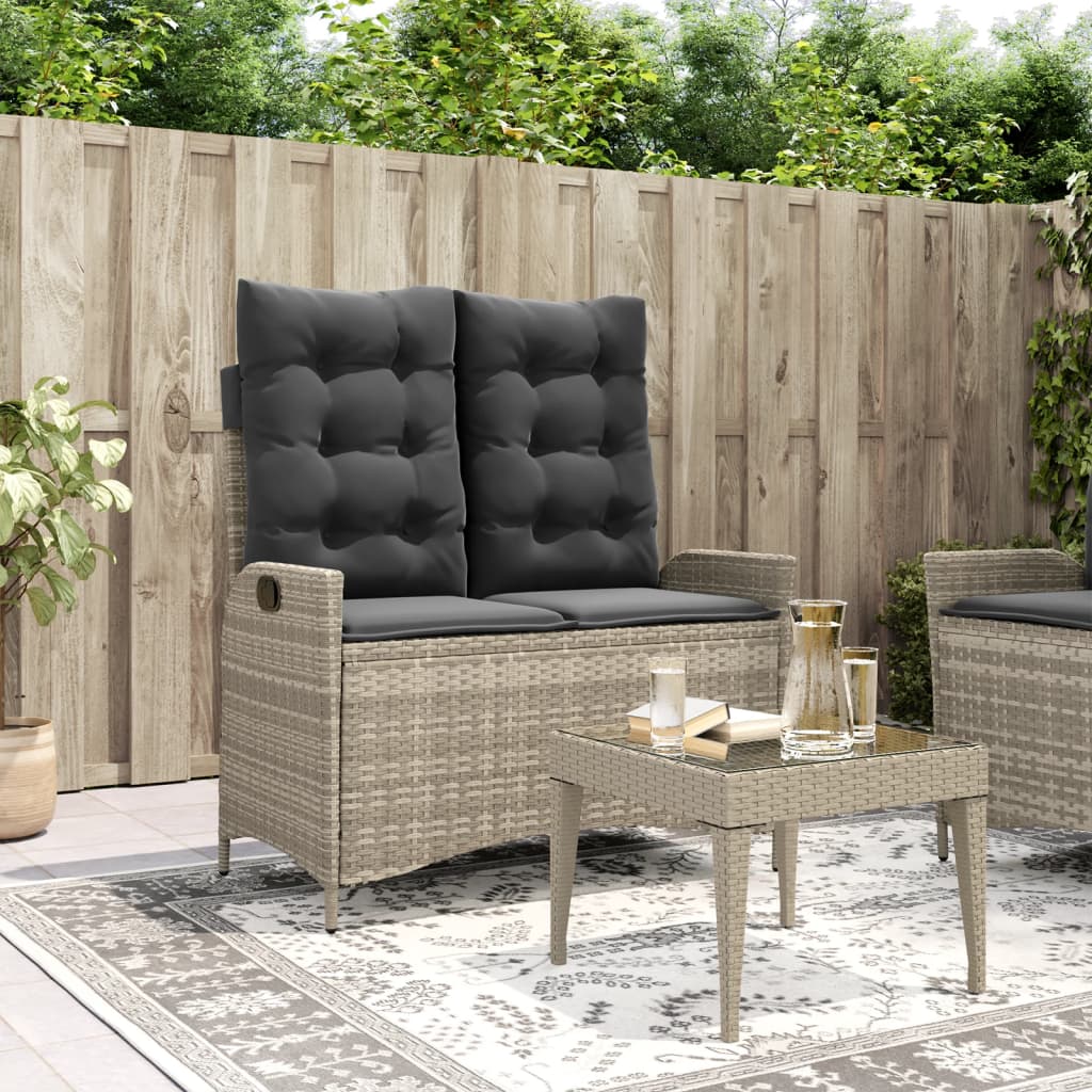 havebænk med hynder og lænefunktion polyrattan lysegrå