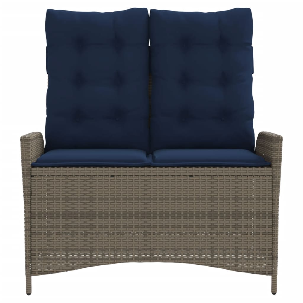 havebænk med hynder og lænefunktion polyrattan grå