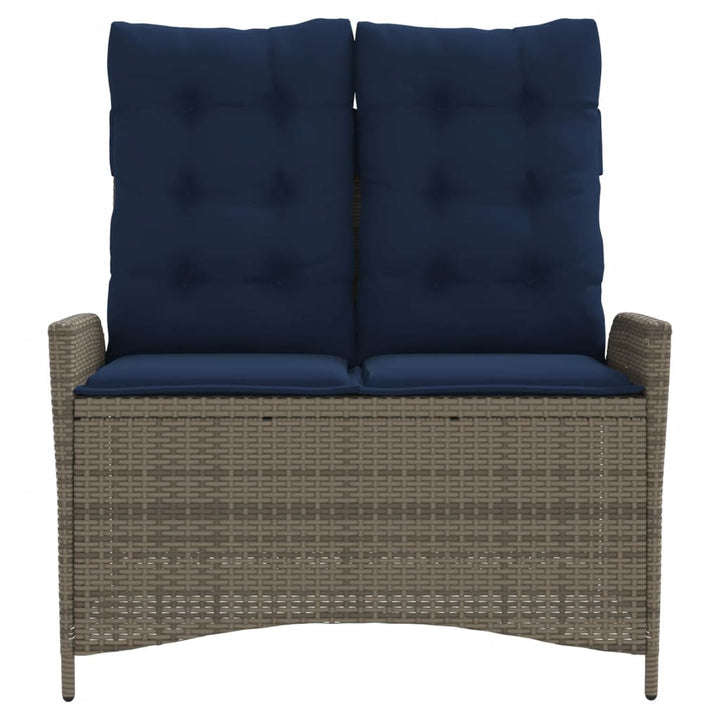 havebænk med hynder og lænefunktion polyrattan grå