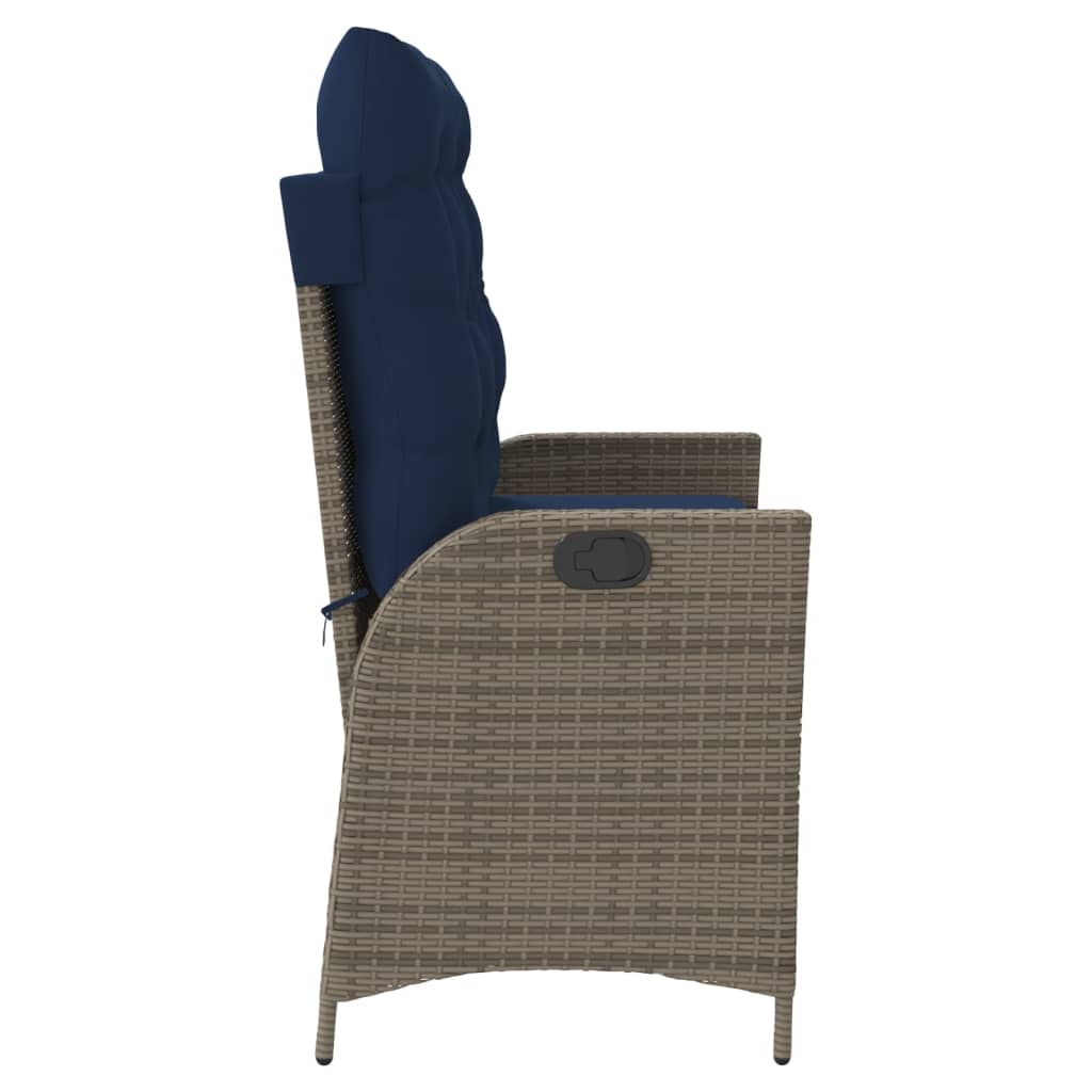 havebænk med hynder og lænefunktion polyrattan grå