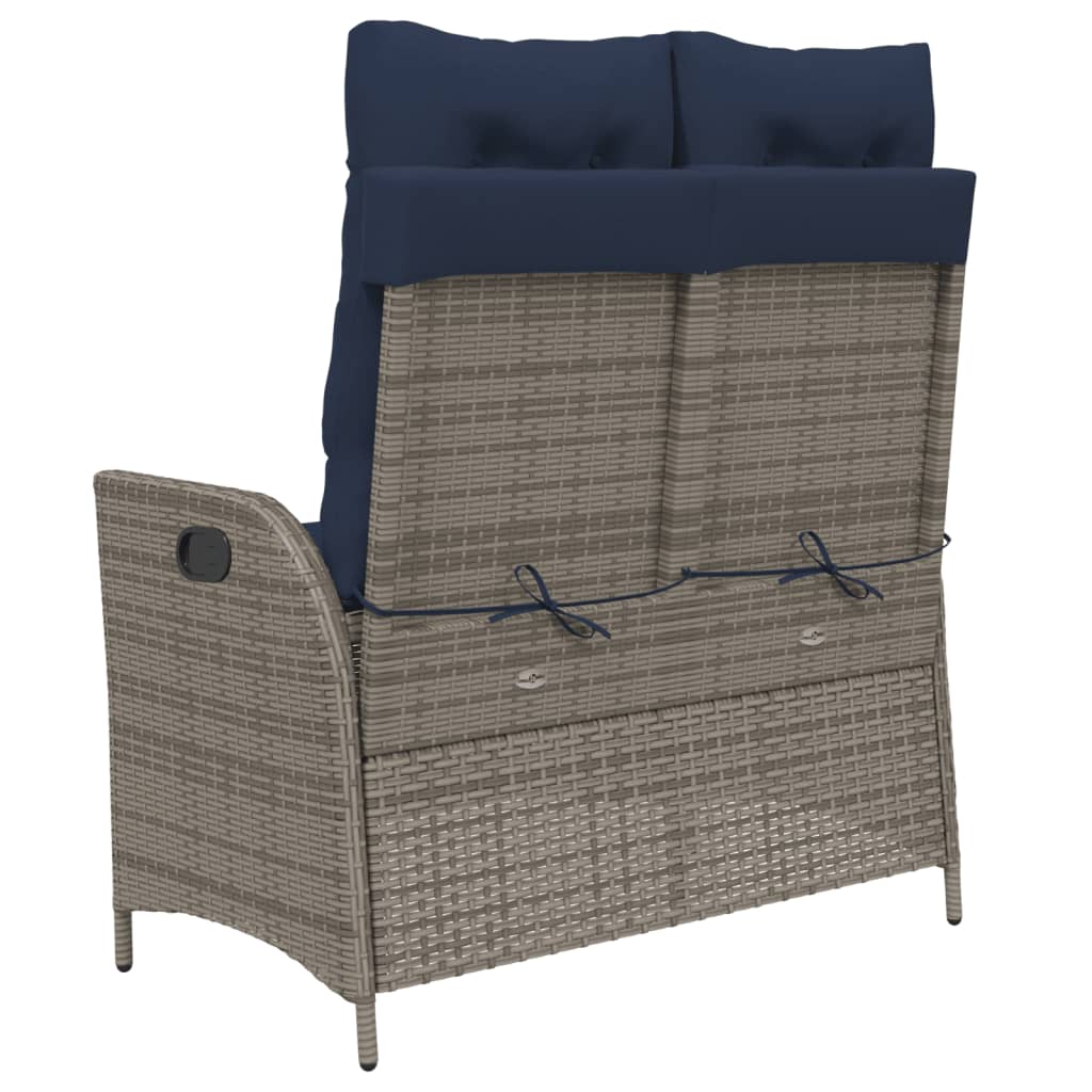 havebænk med hynder og lænefunktion polyrattan grå