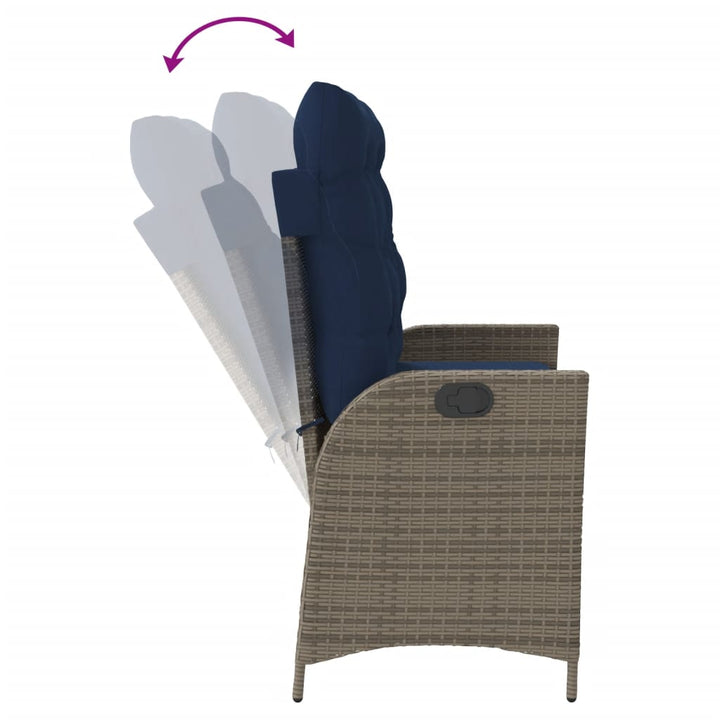 havebænk med hynder og lænefunktion polyrattan grå