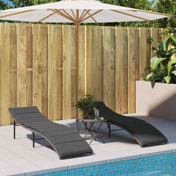 liggestol med hynde 55x199x50 cm polyrattan grå