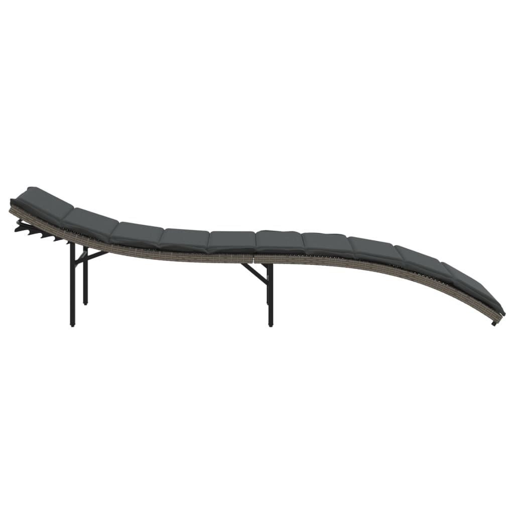 liggestol med hynde 55x199x50 cm polyrattan grå