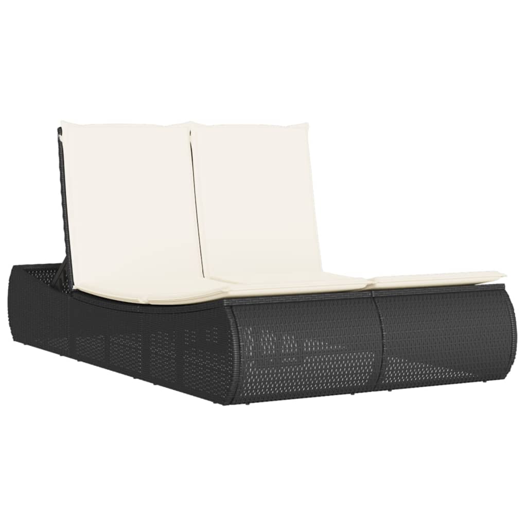 dobbelt loungesofa med hynder polyrattan sort