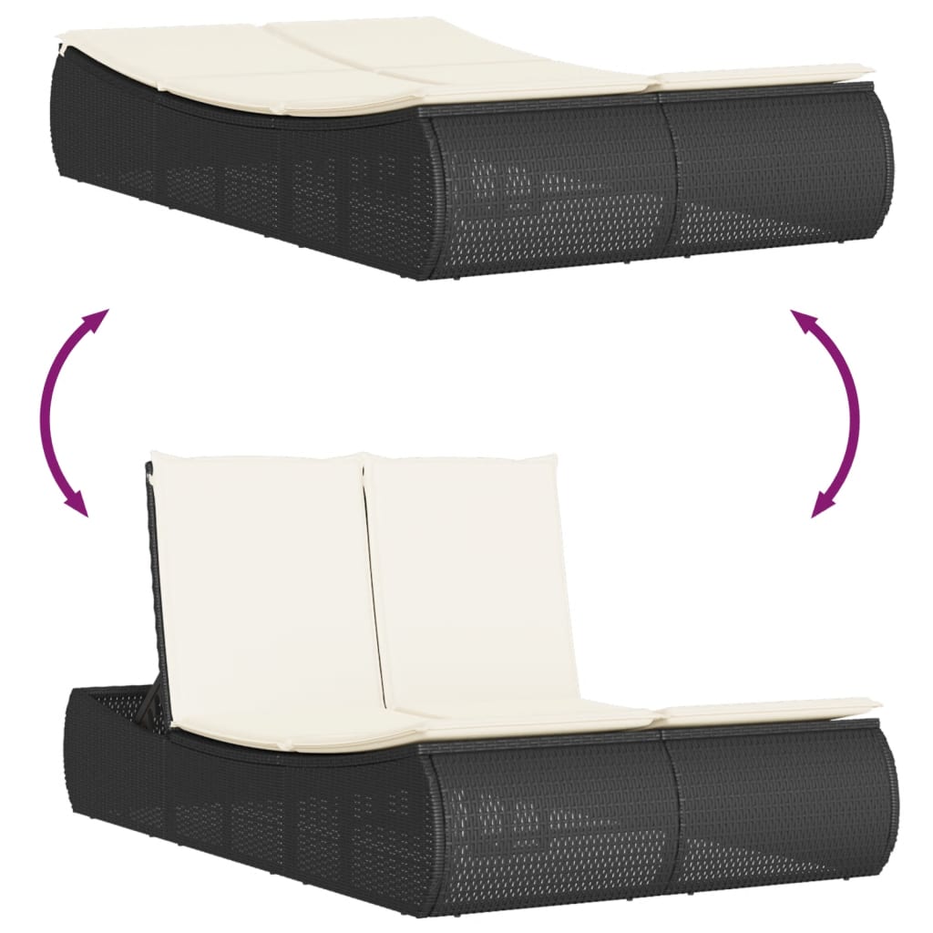 dobbelt loungesofa med hynder polyrattan sort