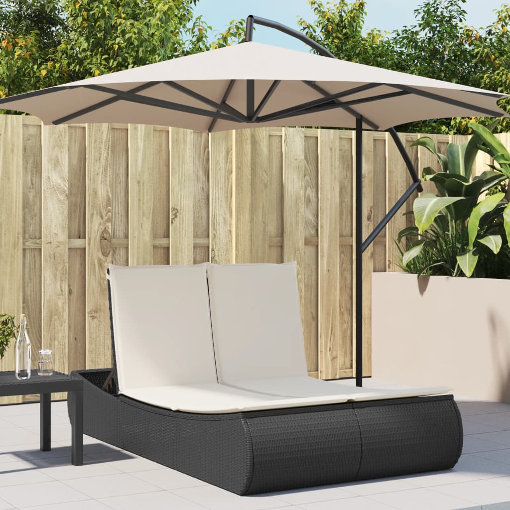 dobbelt loungesofa med hynder polyrattan sort