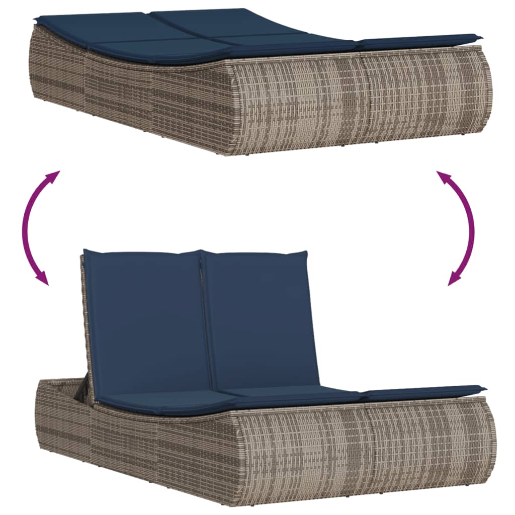 loungesofa med hynder polyrattan grå
