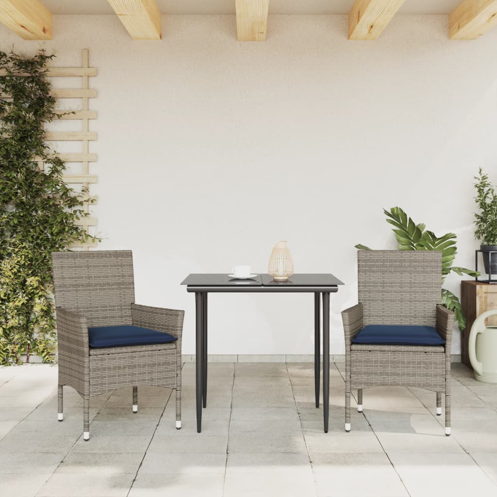havestole med hynder 2 stk. polyrattan grå