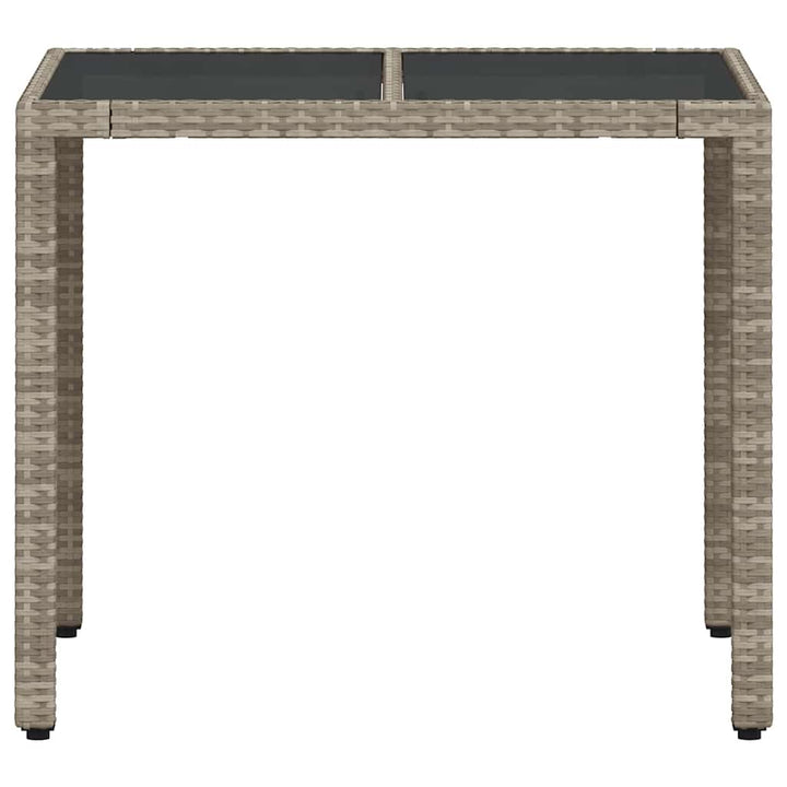 havebord med glastop 90x90x75 cm polyrattan lysegrå
