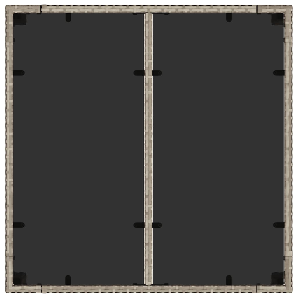havebord med glastop 90x90x75 cm polyrattan lysegrå