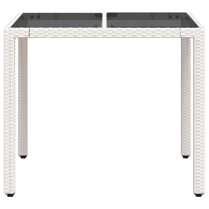 havebord med glastop 90x90x75 cm polyrattan hvid