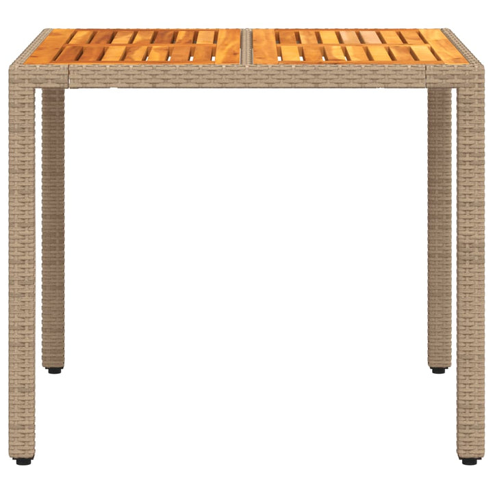 havebord 90x90x75 cm polyrattan og akacietræ beige