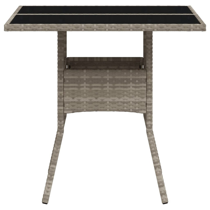 havebord med glastop 80x80x75 cm polyrattan lysegrå