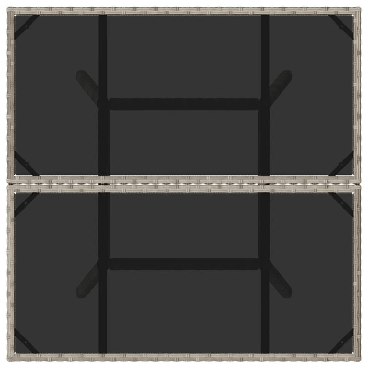 havebord med glastop 80x80x75 cm polyrattan lysegrå