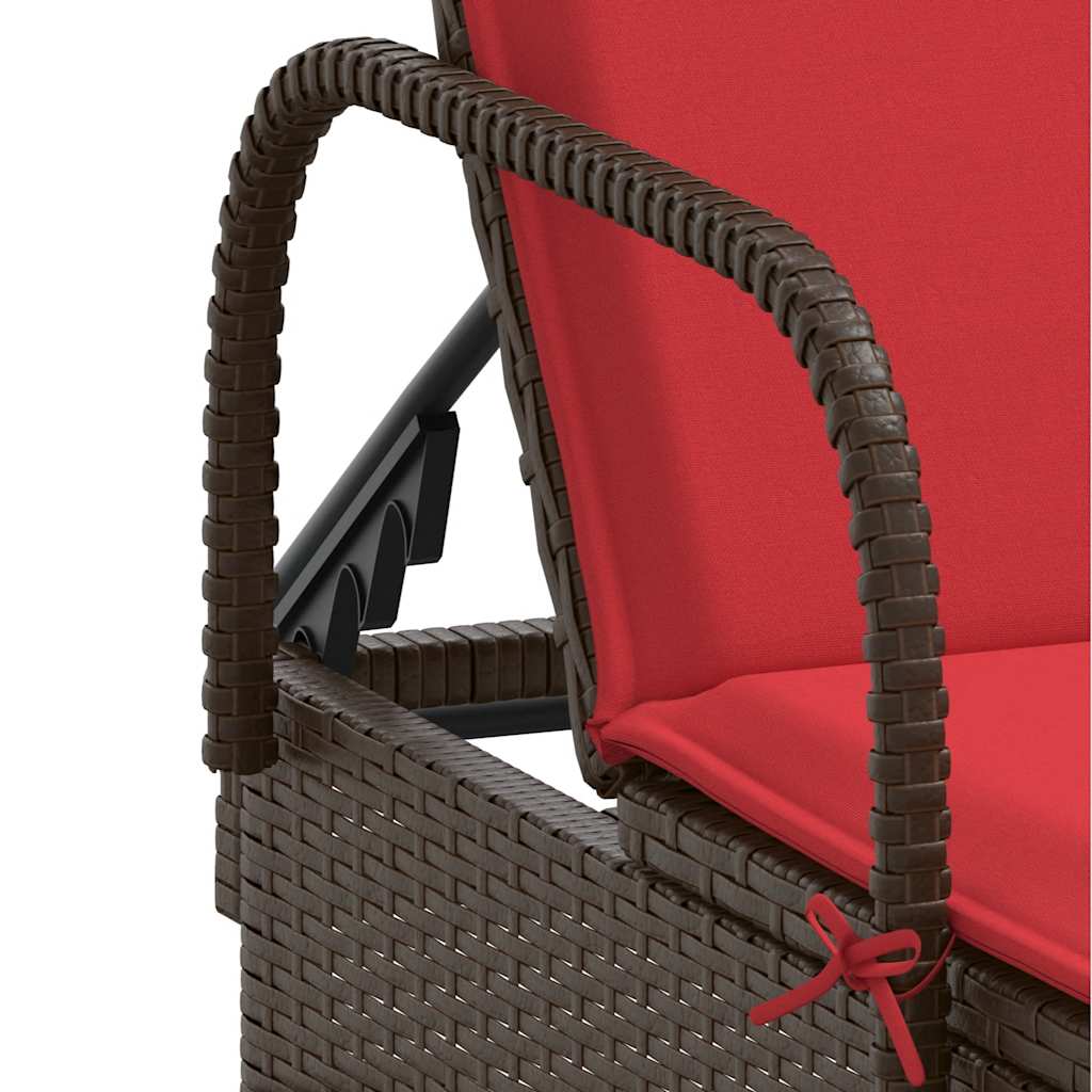 liggestol med hjul og hynder brun polyrattan